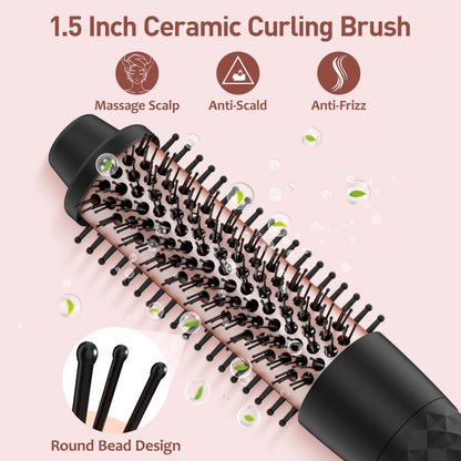 5-In-1 Curling Iron Set, Hair Waver, Curling Irons for Hair, Curling Wand Set, Hair Crimper Hair Curler, Hair Tool Kit with Thermal Brush, Gift for Women, Pink